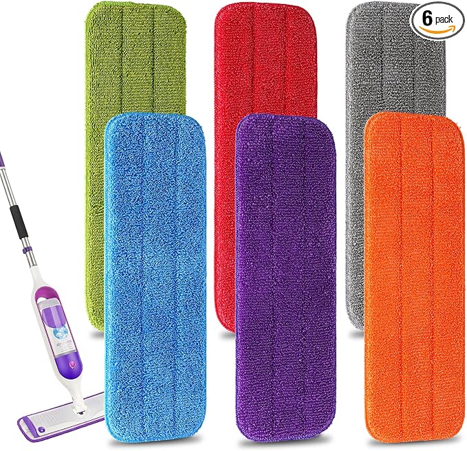 Microfiber Replacement Mop Pads, 18" x 6" Wet & Dry Home & Commercial Cleaning Refills, Colorful Reusable Floor Mop Pads, Washable Floor Cleaning Pads, 6 Pack | 6 Pack Microfiber Replacement Mop Pads, 18" x 6" Cleaning Refills, Colorful Reusable Floor ...