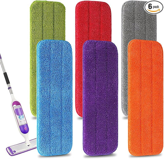 Microfiber Replacement Mop Pads, 18" x 6" Wet & Dry Home & Commercial Cleaning Refills, Colorful Reusable Floor Mop Pads, Washable Floor Cleaning Pads, 6 Pack | 6 Pack Microfiber Replacement Mop Pads, 18" x 6" Cleaning Refills, Colorful Reusable Floor ...