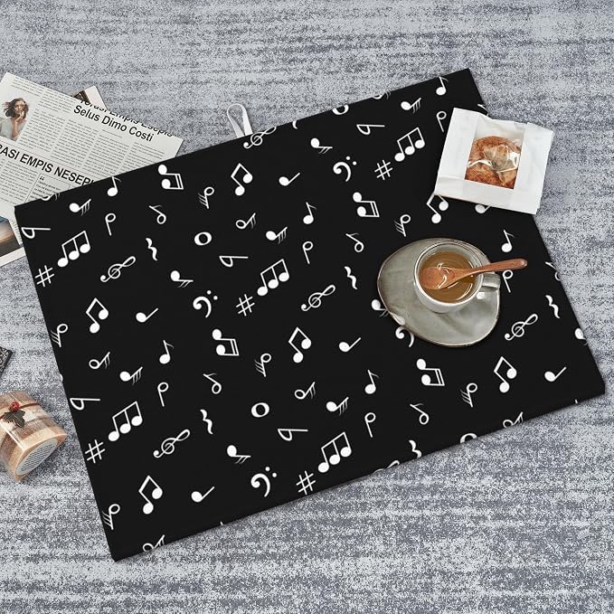 Musicial Kitchen Drying Mat Music Notes Microfiber Dish Drainer Mat for Kitchen Counter Absorbent Reusable Washable 18x24 Inch Black