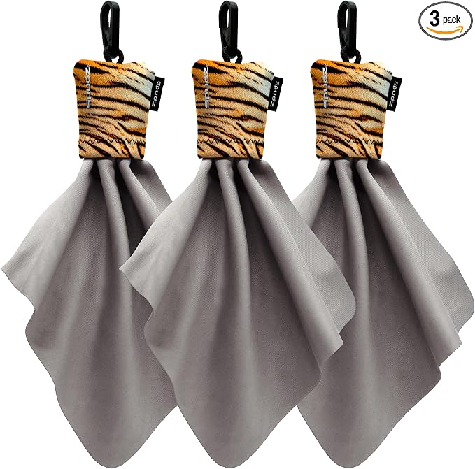 SPUDZ Classic Microfiber Lens Cleaner – Clip-On Pouch, Washable – for Binoculars, Scopes, Glasses, Screens | Classic | Tiger, 6 x 6 Inch (3-Pack)
