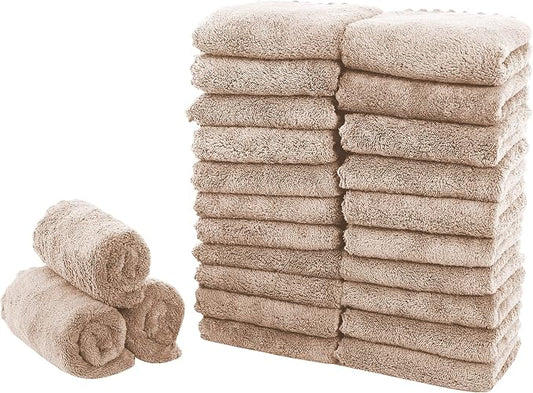 Sunny zzzZZ 24 Pack Kitchen Dishcloths - Does Not Shed Fluff - Reusable Dish Towels, Dish Cloths, Super Absorbent Coral Fleece Cleaning Cloths, Nonstick Oil Washable Fast Drying, 10 x 20 Inch (Brown)