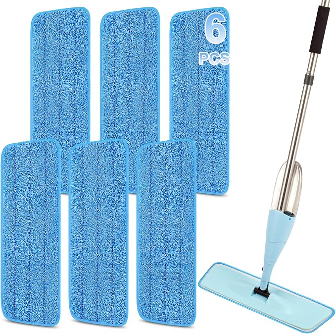 16.5 Inch Reusable Mop Pads Microfiber Spray Mop Replacement Heads for Wet/Dry Mops Compatible with Bona Floor Care System (6 Pack)