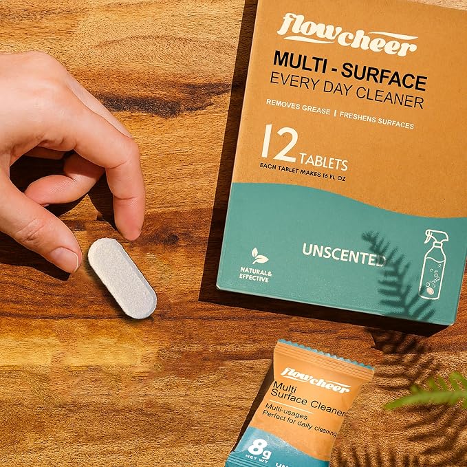 flowcheer Multi Surface Cleaner Refills -12 Pack All Purpose Cleaning Refill Tablet-Makes 192 fl oz Bottles of Spray Cleaner for Household&Kitchen Cleaning (Unscented)