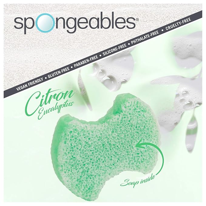 Spongables Pedi Scrub Foot Exfoliating 20+ Wash Sponge, Citron Eucalyptus, 6 Count (Pack of 6)