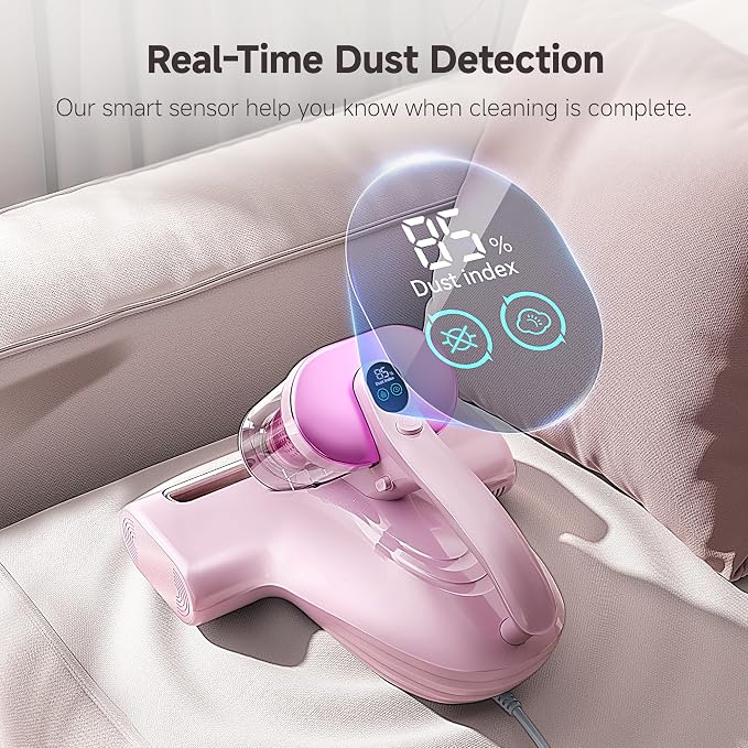 uwant Bed Cleaner with 16Kpa Suction Metal Roller 253.7nm Uv-c Light Mattress Vacuum Cleaner 36000RPM/Min 149℉ Heating HEPA Filter&Ultrasonic Mattress Vacuum for Sofa, Pillow, Bed Throws Set of 1