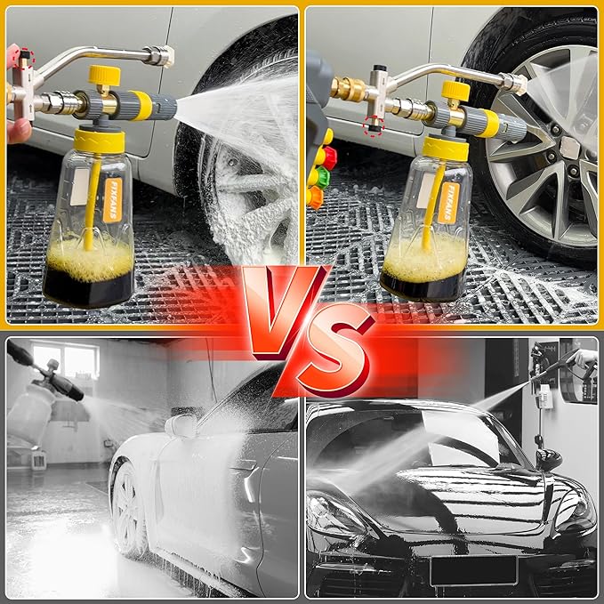 FIXFANS Foam Cannon Gun Dual Connector Accessory for Pressure Washer | Double Tip Attachment Soap Cannon with Power Washer Short Gun, Car Wash Foam Gun Kit, 1/4" Quick Connect, 5 Nozzle Tips