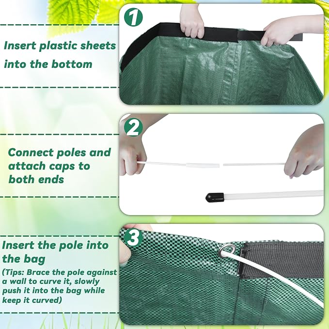 Reusable Leaf Bags 53 Gallon 2 Pack with Wide Opening | Foldable Garden Waste Bags for Lawn Cleanup, Holds Leaves, Grass Clippings and Yard Debris with Easy Storage Design