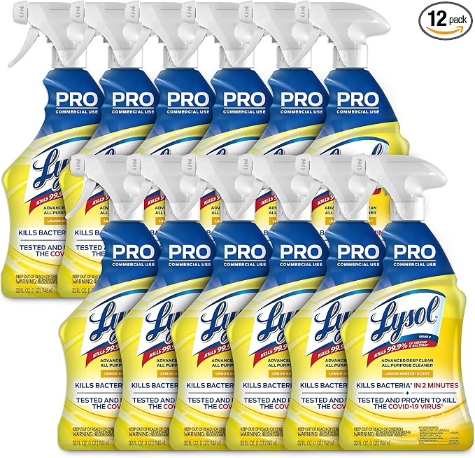 Lysol Pro All-Purpose Cleaner - Advanced Deep Cleaning Sanitizing and Disinfecting Spray - Lemon Breeze Scent - 32 oz Bottle (946 ml) - Pack of 12 - Commercial Use for Hotels, Facilities, Offices