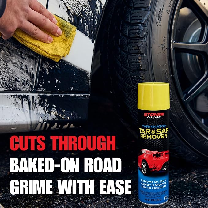 Stoner Car Care 91154 Tarminator Tar, Sap, and Asphalt Remover – Fast Acting Tar and Sap Remover for Cars – Clear Coat Safe Auto Cleaner for Paint, Chrome and Wheels – 10 oz