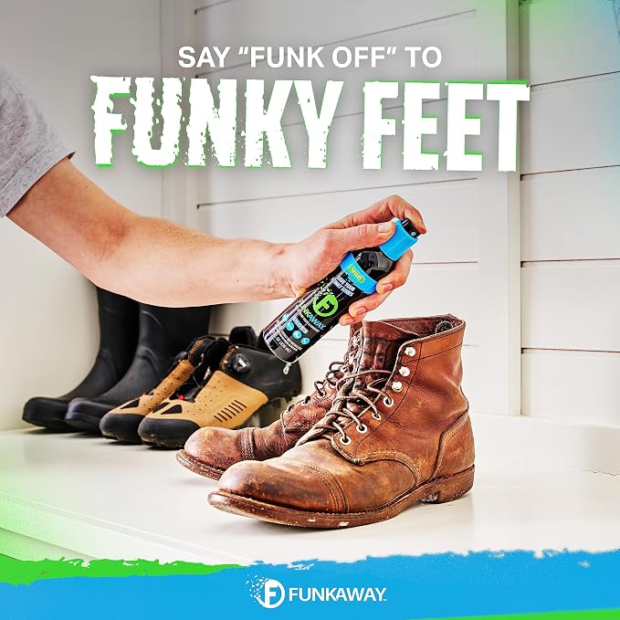 FunkAway Shoe & Gym Odor Eliminator Deodorizer Spray for Sneakers, 8 oz | Shoe deodorizer odor eliminator spray helps remove smells from shoes, skates, work boots, and hard-to-clean gear fast.