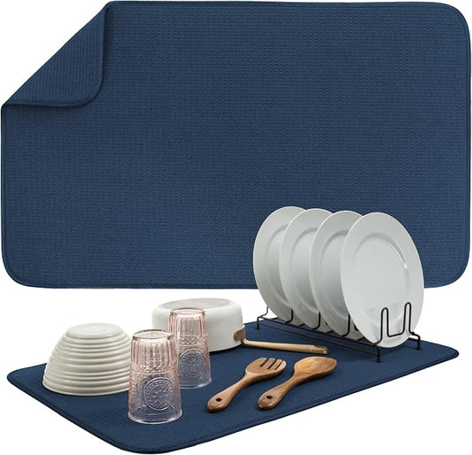 S&T INC. Dish Drying Mat Jumbo, 18” x 30”, Absorbent Microfiber Kitchen Counter Mat, Dish Drying Pad for Dishes, Utensils, Pots and Pans, Jumbo, Navy
