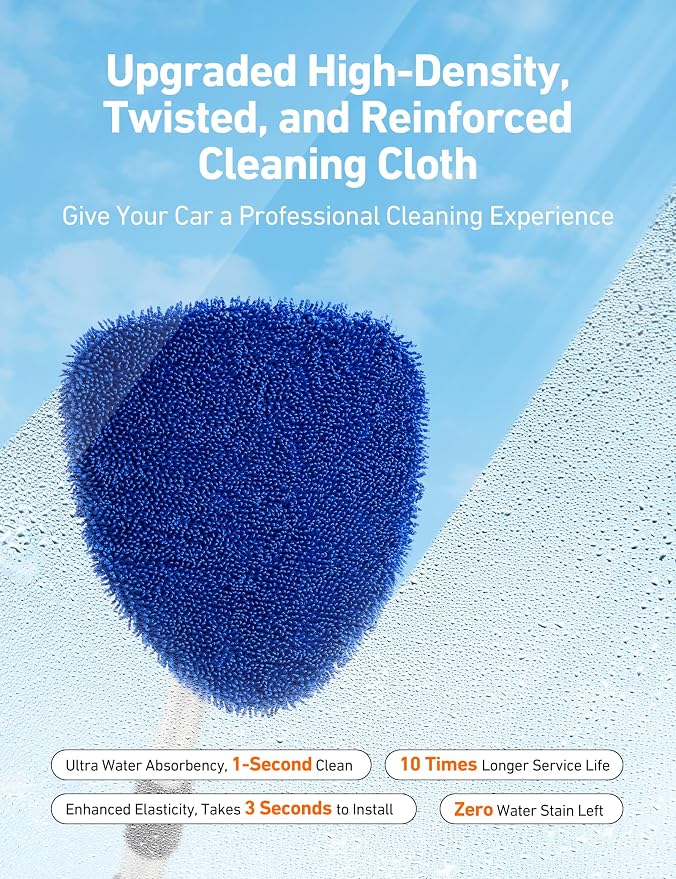 AstroAI Car Windshield Cleaner Tool, Window Cleaning Kit with 39in Car Mirror Squeegee, 4 Reusable Microfiber Pads and Extendable Handle, Blue