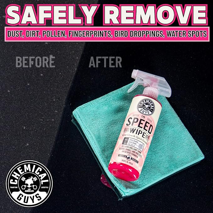 Chemical Guys, Speed Wipe Quick Detailer Spray, High Gloss Shine, 16 oz | Spray-and-wipe detailer adds instant streak-free gloss on paint, glass, wheels and trim between full washes