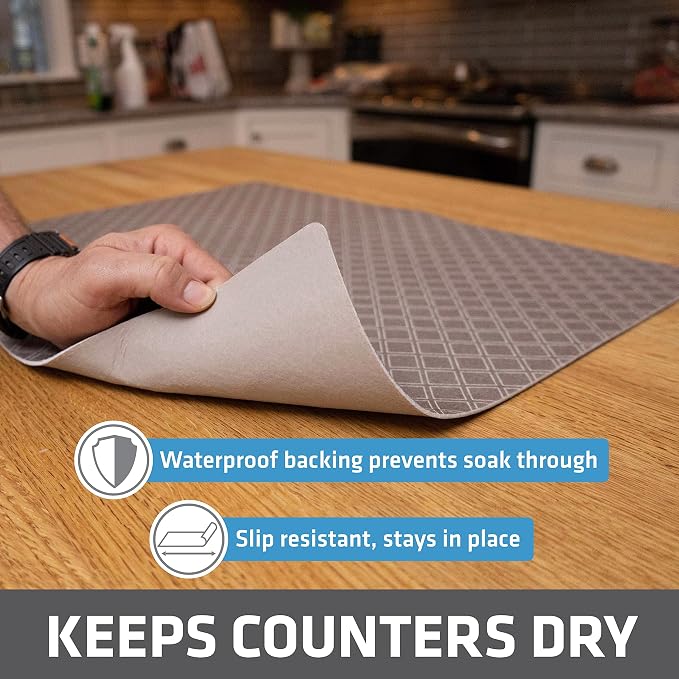 Drymate Jumbo XL Dish Drying Mat (19”x24”), Low-Profile, Super Absorbent, Quick Dry Fabric, Waterproof & Slip-Resistant, for Kitchen Counter, Trimmable, Easy to Clean (USA Made)(Taupe)