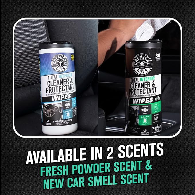 Chemical Guys, Total Interior New Car Smell Cleaner & Protect Wipes, 30 Ct | All-in-one wipes clean dashboards, vinyl, leather, fabric and glass with a new car scent, thirty per pack