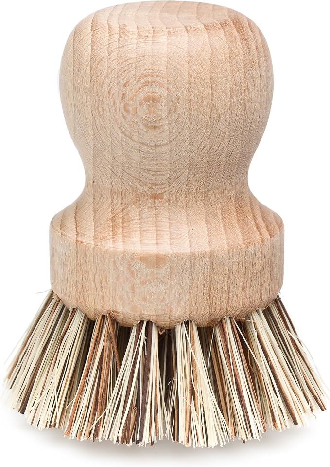 Redecker Pot Brush, Union Fiber, Single Heavy Duty Scrub Brush for Pots, Cast Iron & Baked-On Residue, Beechwood, 2.6-Inch Round, Made in Germany