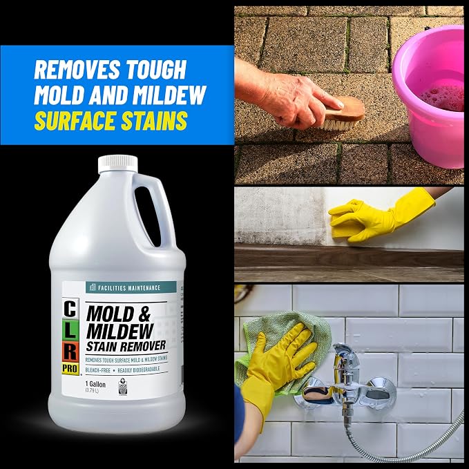 CLR PRO Heavy Duty Bleach-Free Mold & Mildew Stain Remover - Works on Tile, Wood, Concrete, Glass, and More, 1 Gallon Bottle