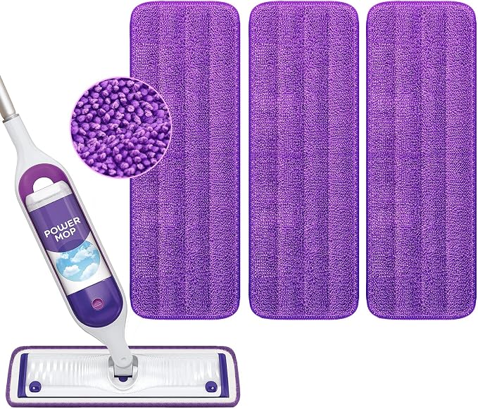 Reusable Power Mop Pads Compatible with Swiffer PowerMop Mop | Swifter Power Mop Pads Refills for Dry & Wet Use, Washable Microfiber Pads for Multi-Surface Floor Cleaning, 3 Pack
