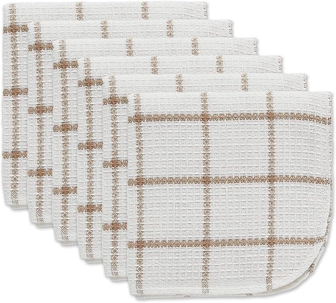 DII Scrubber Dishcloths Collection Windowpane Dishrag Set, 12x12, White/Stone Stripe, 6 Piece
