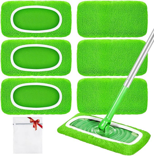 Reusable Dry Sweeping Cloths Microfiber Wet Pads Refill Compatible with Swiffer Sweeper Mop, Machine Washable Sweeping Mop Pads for Use on All Sealed Floors - Stone, Hardwood, Laminate & Tile (Green)