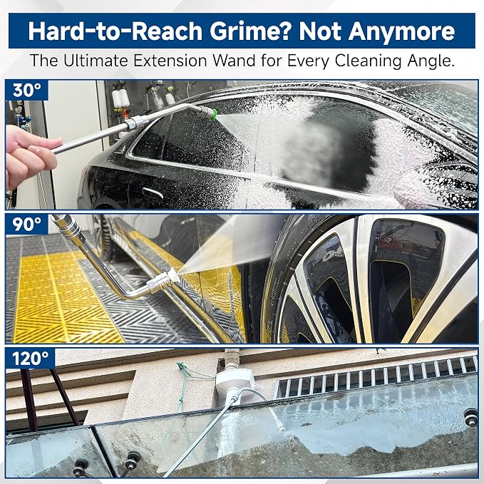 Pressure Washer Extension Wand-30°, 90°, 120° Gutter Cleaner Wand | 5 Nozzle Tips, 1/4" Quick Connect, High Power Washer Lance for Roof, Deck, Car, Gutters, 4000 PSI