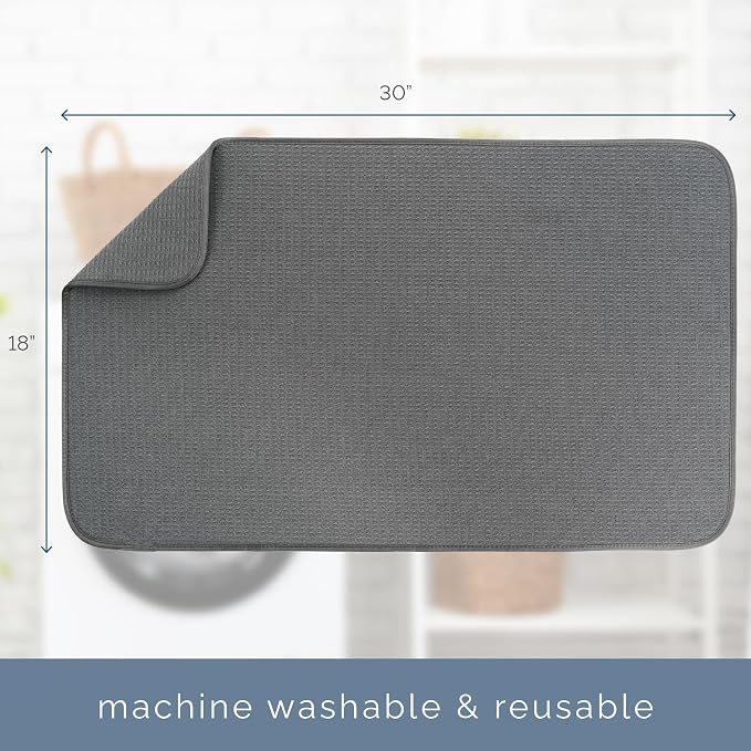 S&T INC. Dish Drying Mat Jumbo, 18” x 30”, Absorbent Microfiber Kitchen Counter Mat, Dish Drying Pad for Dishes, Utensils, Pots and Pans, Jumbo, Charcoal