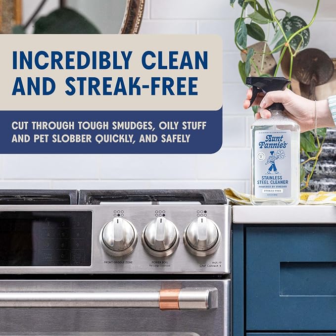 Aunt Fannie's Stainless Steel Spray Cleaner, Powered by Vinegar, Fingerprint and Residue Remover for Refrigerator, Dishwasher, Oven, Grill, Sink, Stovetop, and Other Appliances, Pack of 6