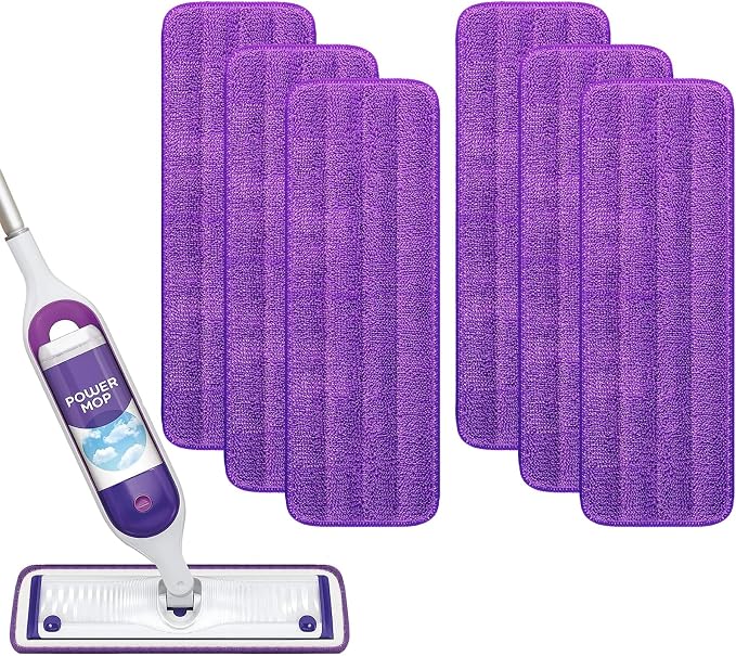 6 Pack Reusable Power Mop Refill Pads for Swiffer Power Mop | Swifter Powermop Pads Refills, Multi-Surface & Wood Mopping Pad Refill for Floor Cleaning, Washable Microfiber Pad