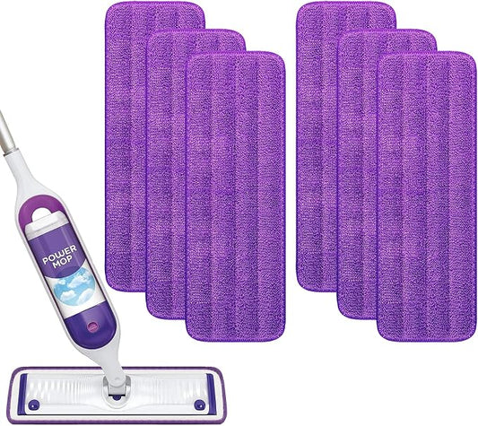6 Pack Reusable Power Mop Refill Pads for Swiffer Power Mop | Swifter Powermop Pads Refills, Multi-Surface & Wood Mopping Pad Refill for Floor Cleaning, Washable Microfiber Pad