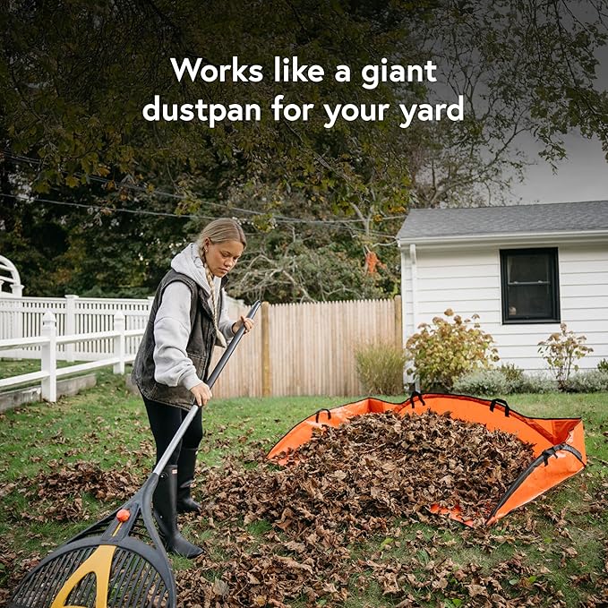 Leaf Tarp for Fast Yard Cleanup –Leaf Collection Tarp with 6 Handles & Ground Stakes – Lawn Leaf Bag for Raking, Garden Debris & Yard Waste Removal, Wind Proof, 4’ x 6’ Capacity