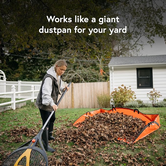 Leaf Tarp for Fast Yard Cleanup –Leaf Collection Tarp with 6 Handles & Ground Stakes – Lawn Leaf Bag for Raking, Garden Debris & Yard Waste Removal, Wind Proof, 5’ x 7’ Large Capacity