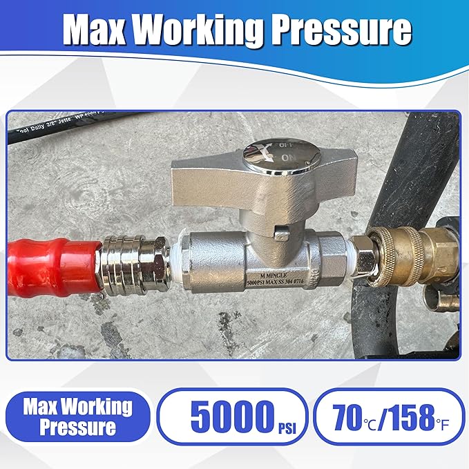 M MINGLE Ball Valve Pressure Washer, 3/8" Quick Connect Ball Valve for Power Washer Hose, 5000 PSI