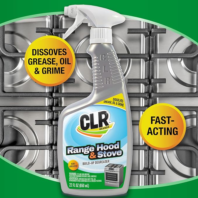CLR Brands Range Hood & Stove Build Up Degreaser, 22 fl. oz., Fast Acting, Non Abrasive Cleaner, Works on Glass Stove Tops, Oven Racks, BBQ Grills and More