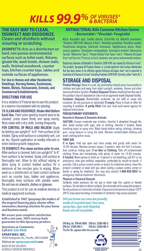 Sprayway All Purpose Cleaner Foaming Spray | Fresh Scent | 19oz | 1 Pack | Disinfectant, Foaming Multi-Surface Cleaner, Cuts Grease & Grime | Kills 99.9% of Germs