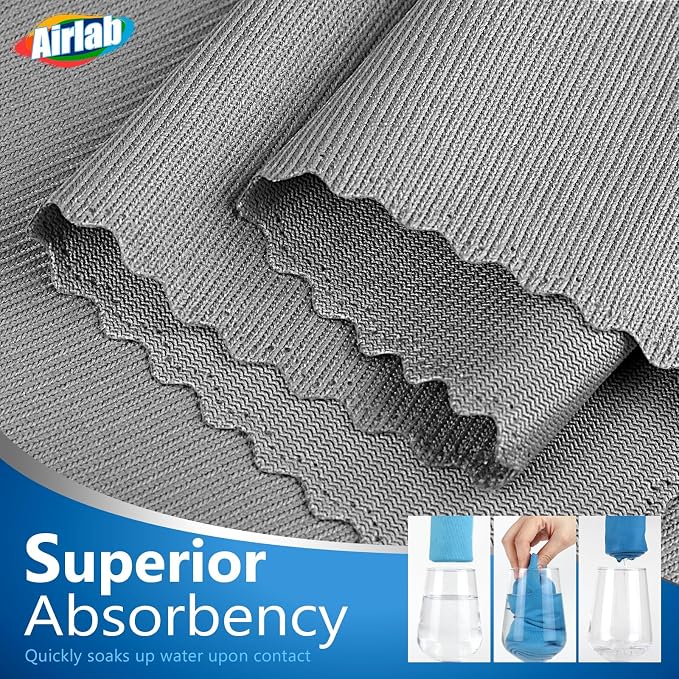 Airlab Glass Polishing Streak Free Miracle Cleaning Cloth, Multicolor | Lint Free Microfiber Cleaning Rags for Glasses Kitchen Dish Mirrors Easy Clean, 16 x 12 Inches, Pack of 8