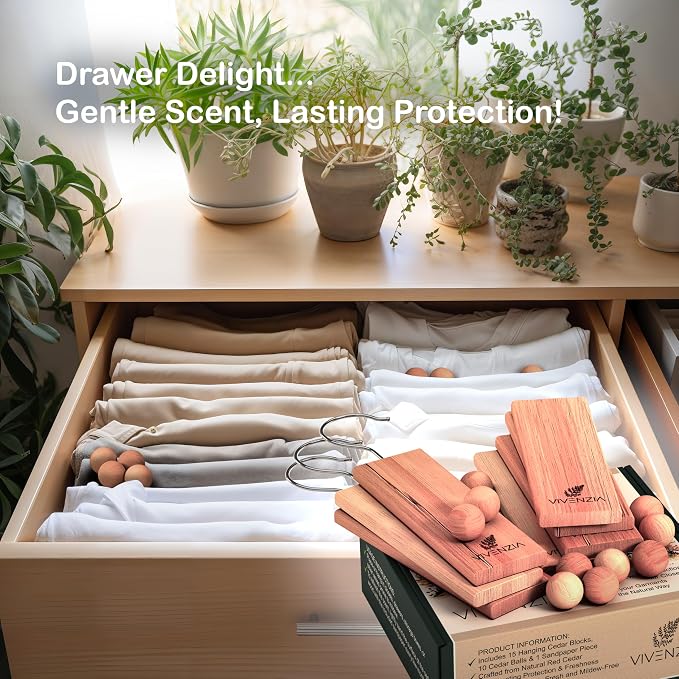 Cedar Blocks for Closet 65 pcs: 30 hangups & 35 Balls. Aromatic Cedar for Closets, Natural Aromatic Hangers & Drawer Fresheners, Chemical-Free Protection for Cherished Fabrics.