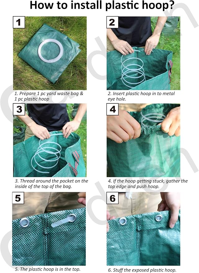 Gardzen Plastic Large Leaf Scoop Hand Rakes | Debris and Yard Waste Removal, Comes with 72 Gallon Garden Bag, Work Gloves, Protective Pads(Green)