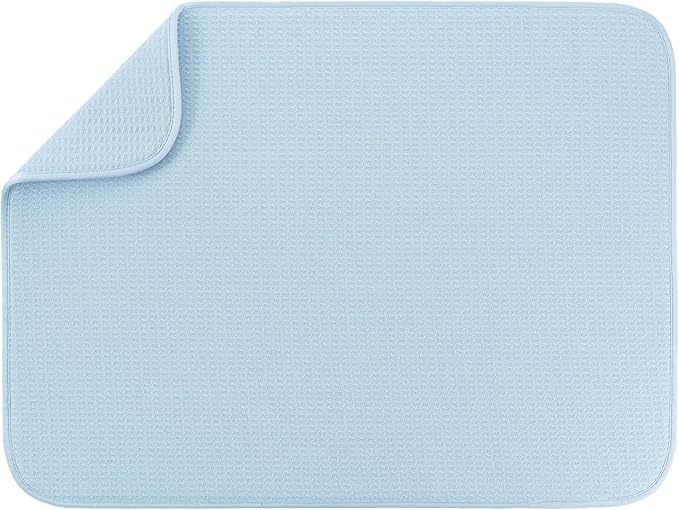 S&T INC. Dish Drying Mat XL, 18” x 24”, Absorbent Microfiber Kitchen Counter Mat, Dish Drying Pad for Dishes, Utensils, Pots and Pans, Extra Large, Sky Blue