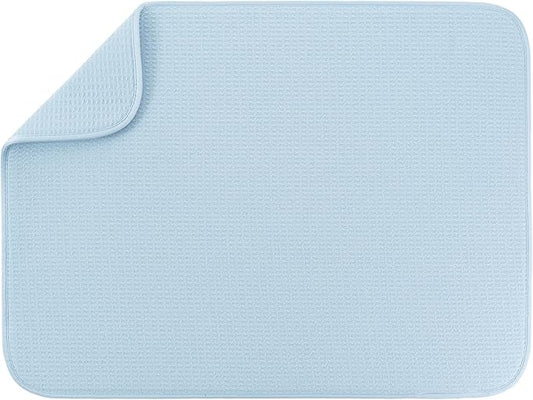 S&T INC. Dish Drying Mat XL, 18” x 24”, Absorbent Microfiber Kitchen Counter Mat, Dish Drying Pad for Dishes, Utensils, Pots and Pans, Extra Large, Sky Blue