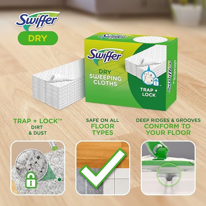 Swiffer Sweeper Dry Sweeping Pad, Multi Surface Refills for Dusters Floor Mop, with Febreze Lavender, 32 count