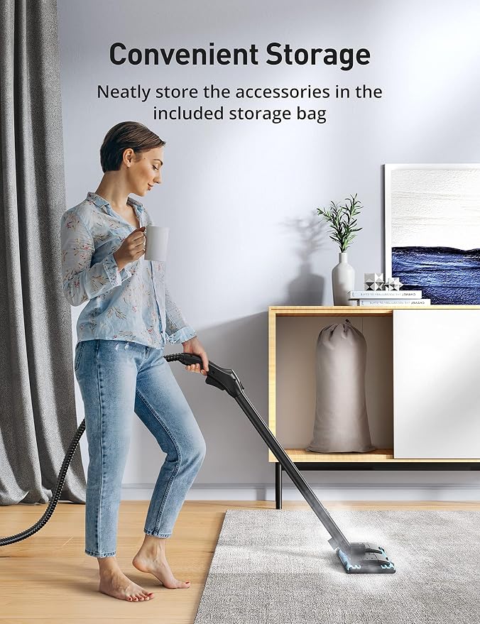 Carpet Steam Cleaner for Home, 293°F 58 PSI Powerful Multipurpose Handheld Steam Mop, 21 Attachments, 50Oz Capacity, Heavy Duty Steamer for Carpets, Floors, Cars, Tiles, Crack Cleaning, Turquoise
