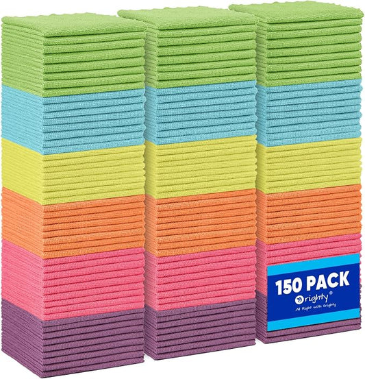 Orighty Microfiber Cleaning Cloths,150 Pack Microfiber Towels Bulk, Ultra-Soft & Absorbent Cleaning Rags, Reusable Lint Free Cloths for Car Care, House, Kitchen, 12x12 Inch