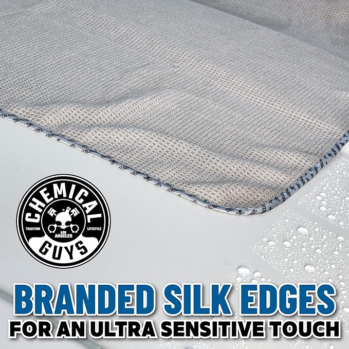 Chemical Guys, Waffle Weave Gray Matter Microfiber Drying Towel, 25 x 36 in | Waffle-weave towel with soft-banded edges soaks up sheeting water for a fast, scratch-free dry on paint and glass.