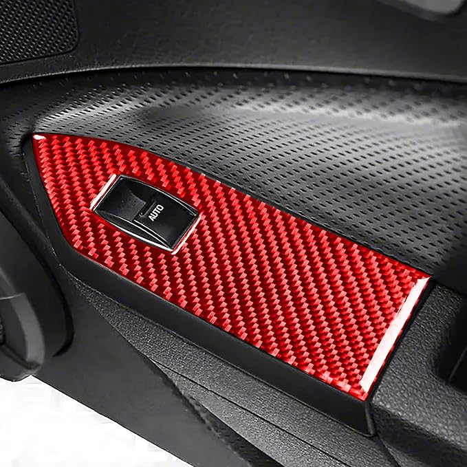 Red Real Carbon Fiber Trim for Ford Mustang Accessories | for GT Shelby 2005 2006 2007 2008 2009 Window Lift Switch Panel Cover Interior Thick Overlay Decal