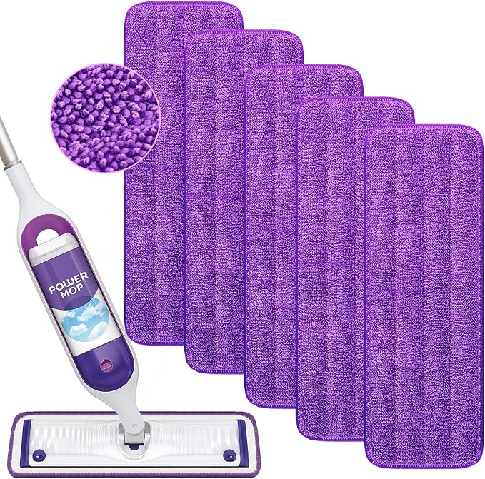 Reusable Power Mop Refill Pads Compatible with Swiffer PowerMop | 5 Pack Power Mop Pads Refill, Washable Microfiber Pads for Wet & Dry Use, Powermop Pads for Multi-Surface Floor Cleaning