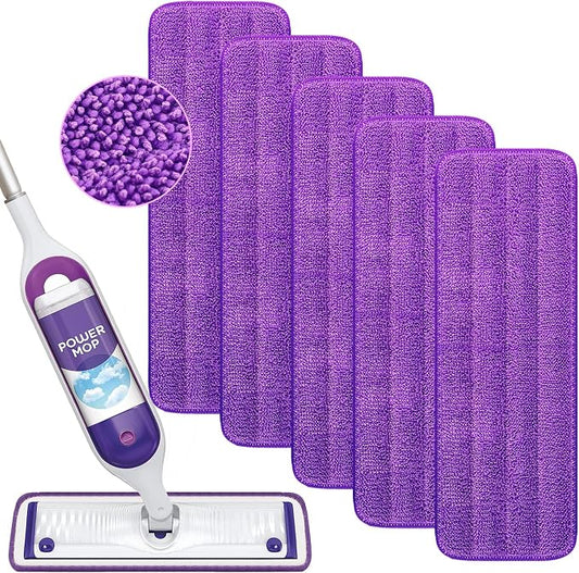 Reusable Power Mop Refill Pads Compatible with Swiffer PowerMop | 5 Pack Power Mop Pads Refill, Washable Microfiber Pads for Wet & Dry Use, Powermop Pads for Multi-Surface Floor Cleaning