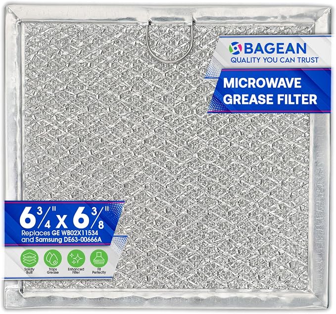 Microwave Filter replacement 6.81" x 6.34" Fits GE WB02X11534 Samsung DE63-00666A Microwave Grease Filter - Freshens and Filters Kitchen Air Entering the Over-the-Range Oven Stove Fan (1-Pack)