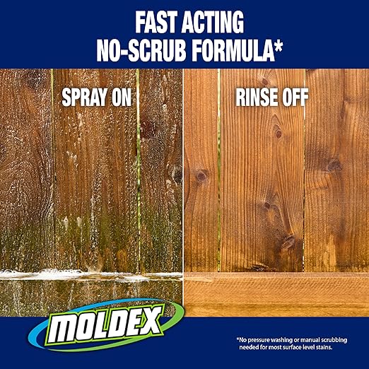 Moldex® Instant Outdoor Cleaner with Bleach and Hose End, 64 oz – Fast Acting Spray for Mold and Mildew Stains on Siding, Decks, Fences and Exterior Surfaces