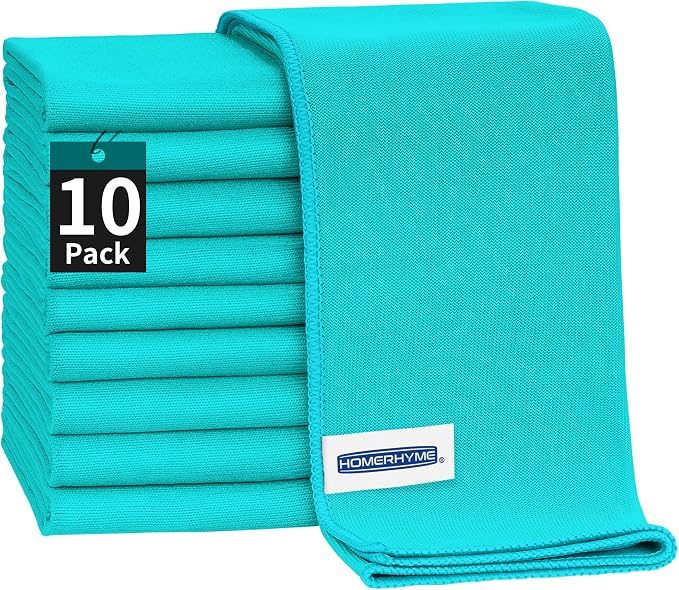 Microfiber Cleaning Cloth - 10 Pack Glasses Cleaning Cloth, 16" x 14" Window Cleaning Rags, Streak Free Lint Free Polishing Cloths Wipes for Eye Glass, Stainless Steel, Windshield, Turquoise