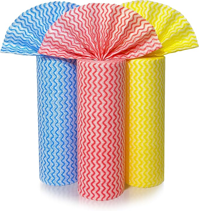 GLL Disposable Cleaning Cloths Wipe Roll, Dish Wash Cloths, Cleaning Washcloth Towel for Kitchen Bathroom Furniture and Car, One-Hand Tearing (Pack of 3-Rolls, 150-Sheets Total)